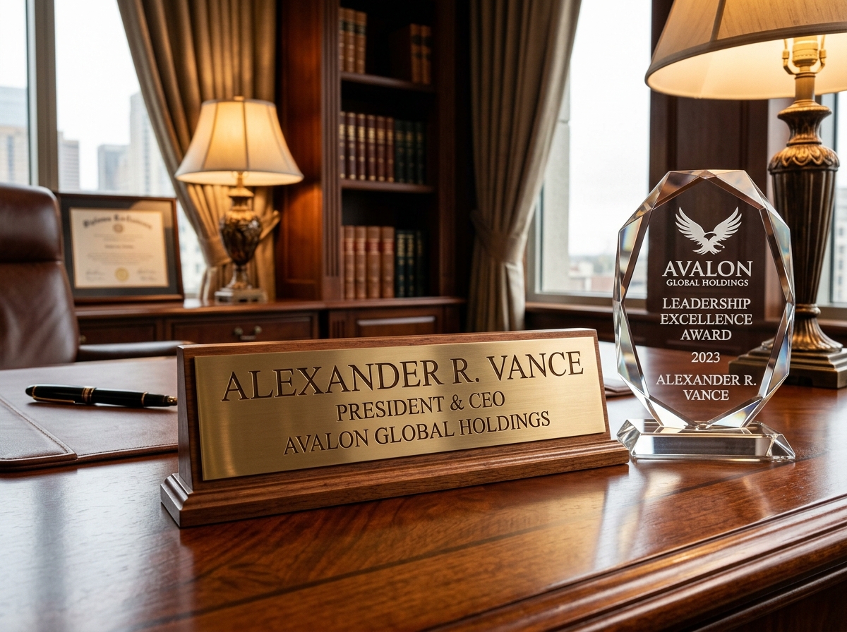 Custom engraved brass plaques and optical crystal awards