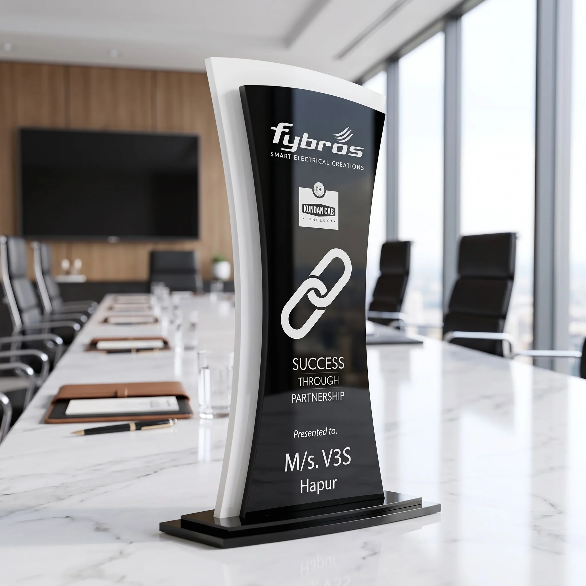 Premium Standard Acrylic Mementos - Curved Black & White Designer Trophy